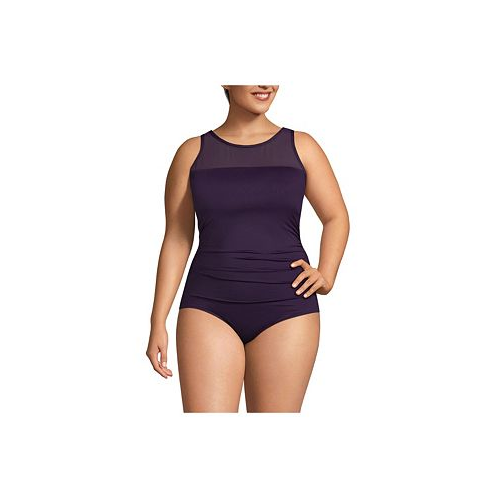 Lands End Plus Size Chlorine Resistant Smoothing Control Mesh High Neck One Piece Swimsuit
