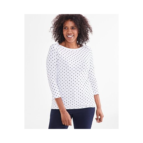 Style & Co Womens Pima Cotton Boat-Neck 3/4-Sleeve Top
