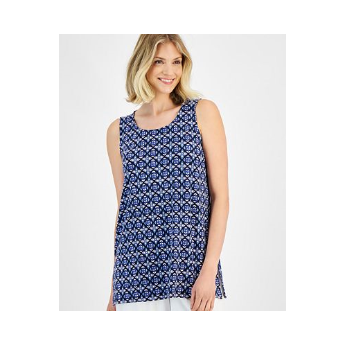 JM Collection Womens Scoop Neck Printed Sleeveless Top