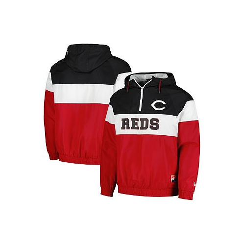 New Era Mens Red Cincinnati Reds Ripstop Raglan Quarter-Zip Hoodie Windbreaker Jacket