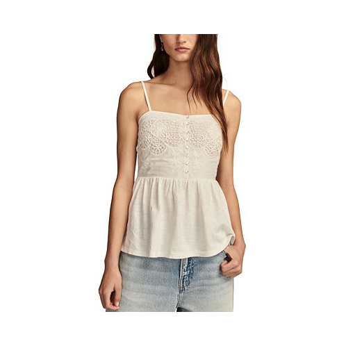 Lucky Brand Womens Embroidered Henley Tank Top