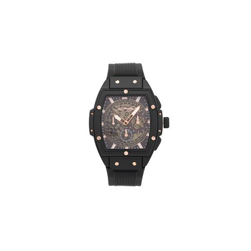 Ed Hardy Mens Black Textured Silicone Strap Watch 48mm