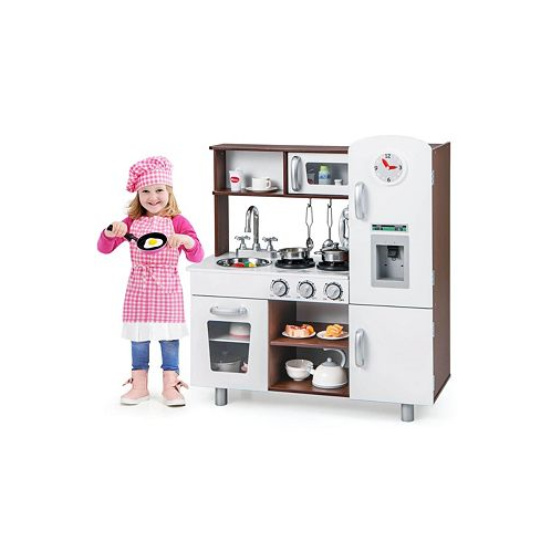 Costway Kids Kitchen Playset Pretend Play Kitchen Toy with Realistic Sounds & Lights