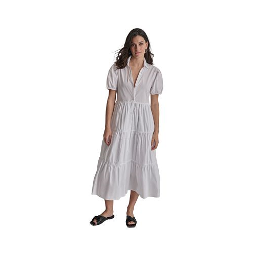 DKNY Jeans DKNY Womens Puffed-Sleeve Tiered Shirtdress