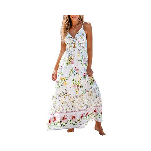 CUPSHE Womens Floral Print Twisted Cutout Maxi Beach Dress