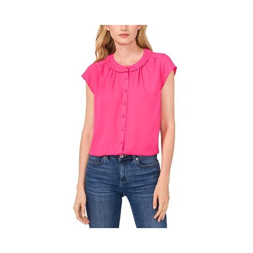 CeCe Womens Scalloped Cap Sleeve Blouse