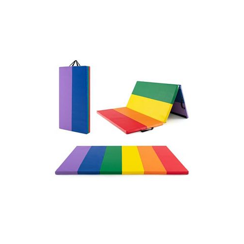 Slickblue PU Leather Tri-Folding Gymnastics Tumbling Mat with Carrying Handles for Kids