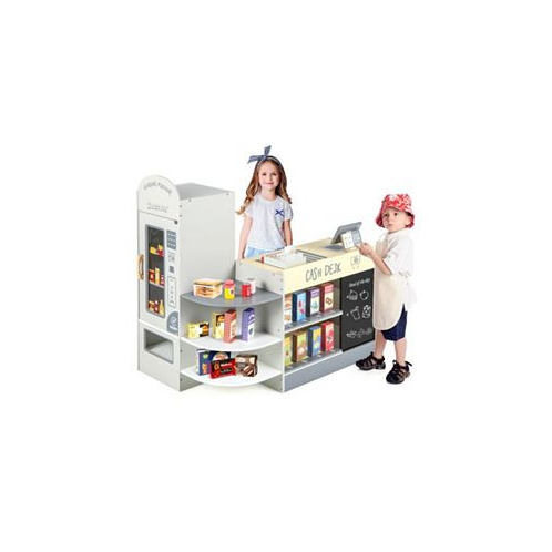 Slickblue Kids Grocery Store Playset with Cash Register POS Machine-Grey