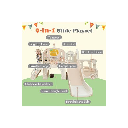 Simplie Fun Certified HDPE Bus Slide with 9 Play Areas and Educational Features