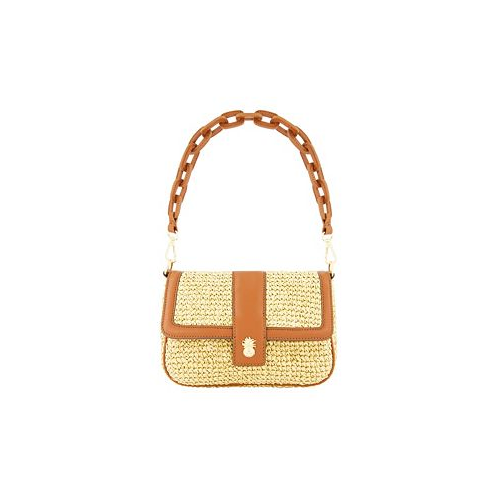 Tommy Bahama Raffia Flap Bag with Double Leather Strap