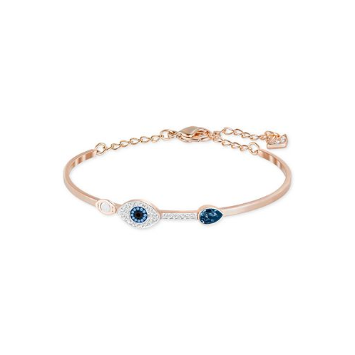 Swarovski Rose Gold-Tone Clear and Blue Crystal Evil Eye Adjustable Bangle Bracelet