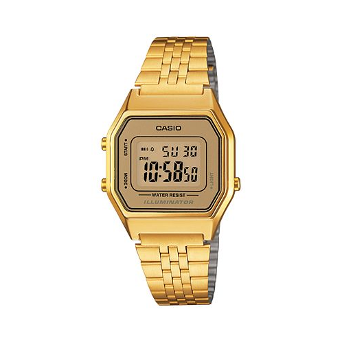Casio Womens Digital Vintage Gold-Tone Stainless Steel Bracelet Watch 39x39mm LA680WGA-9MV