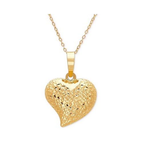 Italian Gold Textured Puff 17 Heart Pendant Necklace in 10k Gold