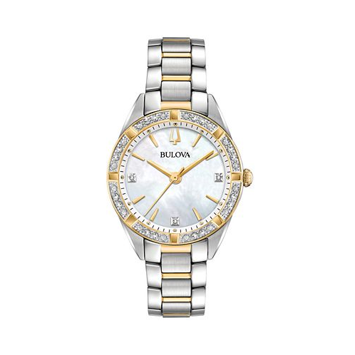 Bulova Womens Sutton Diamond (1/10 ct. t.w.) Two-Tone Stainless Steel Bracelet Watch 32.5mm