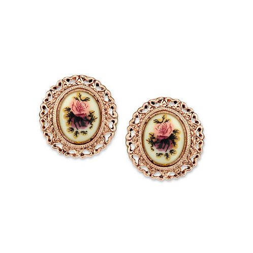 2028 Rose Gold-Tone Purple Flower Button Earrings