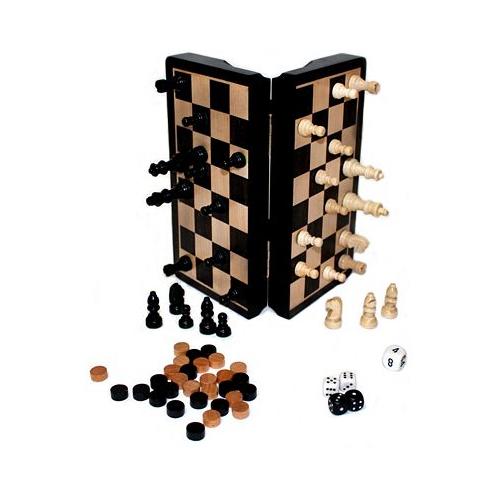 John N. Hansen Co. Classic Game Collection - 8 Magnetic Dark Wood 3 in 1 Game Set