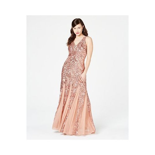 R&M Richards Petite Sleeveless Pleated Sequin Embellished Gown