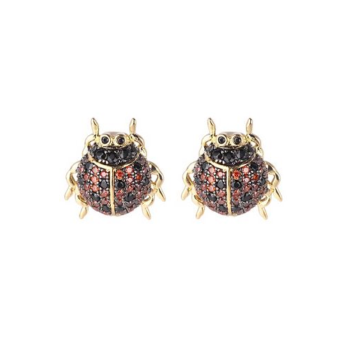NOir Red/Black Cubic Zirconia Ladybug Stud Earring
