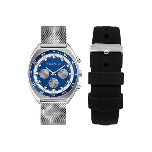 Caravelle Mens Chronograph Stainless Steel Mesh Bracelet Watch 40mm Box Set