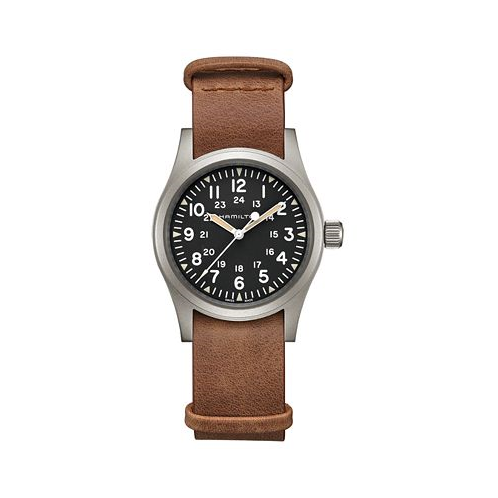 Hamilton Unisex Swiss Mechanical Khaki Field Brown Leather Strap Watch 38mm