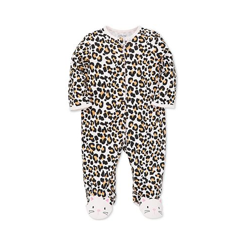 Little Me Baby Girls Animal Print Footed Coverall With Cat Applique