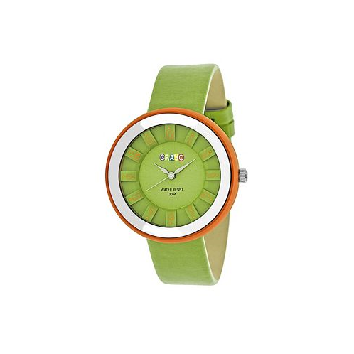 Crayo Unisex Celebration Green Genuine Leather Strap Watch 38mm