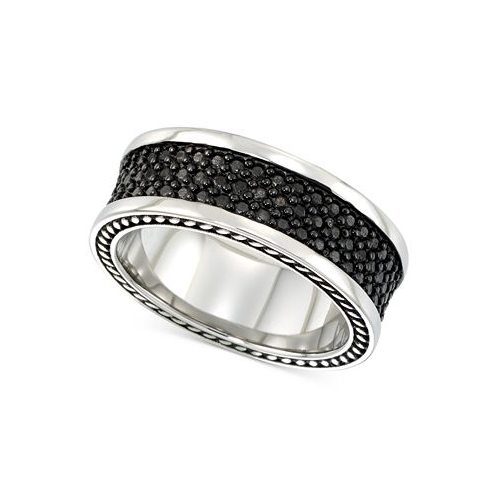 LEGACY for MEN by Simone I. Smith Mens Black Ion-Plated Ring in Stainless Steel
