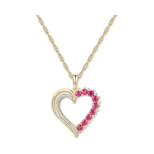 Macys Ruby (1/2 ct. t.w.) & Diamond (1/20 ct. t.w.) Open Heart 18 Pendant Necklace in 14k Gold-Plated Sterling Silver