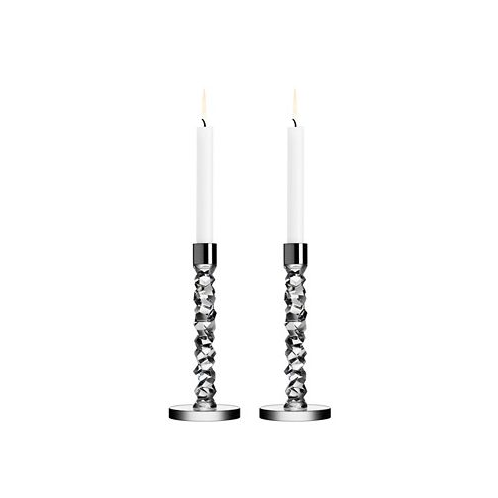 Orrefors Carat Stainless Steel Medium Candlestick Pair