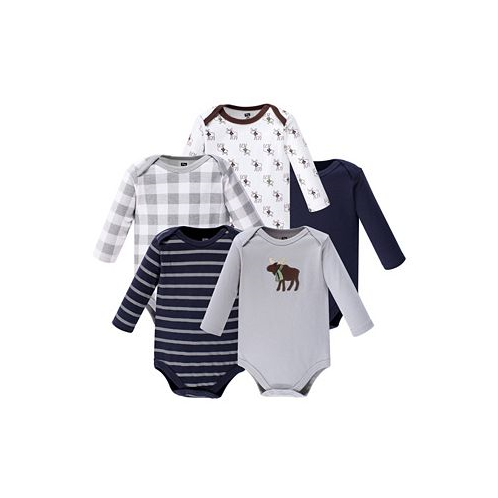 Hudson Baby Baby Boys Cotton Long-Sleeve Bodysuits 5pk Gray Moose
