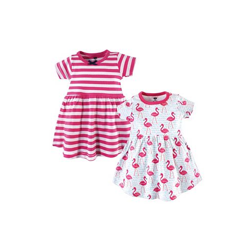 Hudson Baby Toddler Girls Cotton Short-Sleeve Dresses 2pk Bright Flamingo