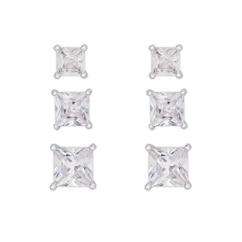 Macys Cubic Zirconia 3-Pc. Set Graduated Round Stud Earrings in Silver Plate