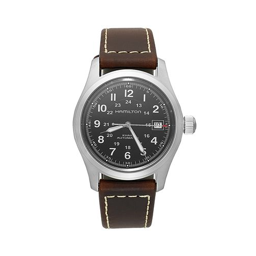 Hamilton Mens Swiss Automatic Khaki Field Brown Leather Strap Watch 38mm H70455533