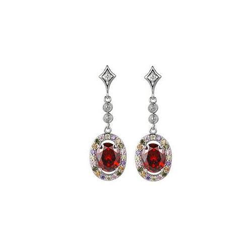 A&M Silver-Tone Ruby Accent Drop Earrings