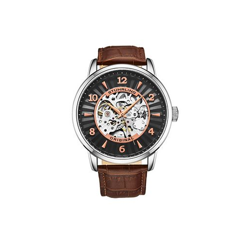 Stuhrling Mens Brown Leather Strap Watch 48mm