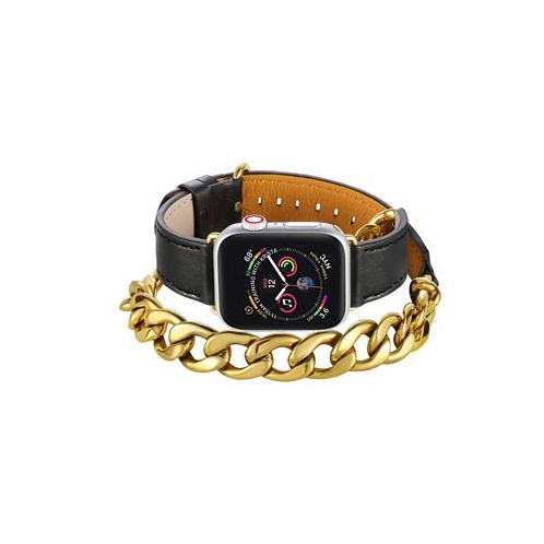Posh Tech Mens and Womens Apple Black Double Wrap with Chain Leather Replacement Band 40mm