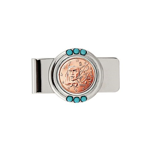 American Coin Treasures Mens French 2 Euro Coin Turquoise Money Clip