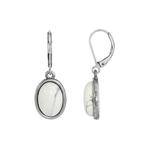 2028 Silver-Tone Semi Precious Howlite Oval Drop Earrings