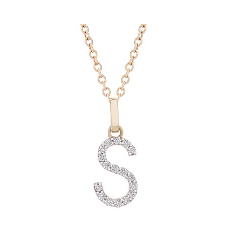 Macys Diamond Initial Pendant Necklace (1/10 ct. t.w.) in 14k Gold 17 + 1 Extender