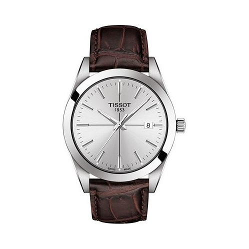 Tissot Mens Swiss Gentleman Brown Leather Strap Watch 40mm