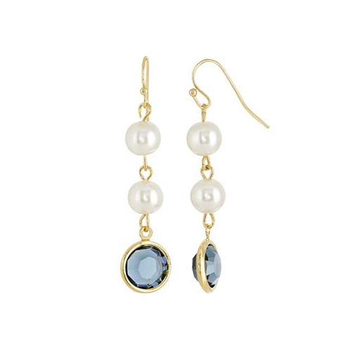2028 Gold-Tone Imitation Pearl with Dark Blue Channels Drop Earring