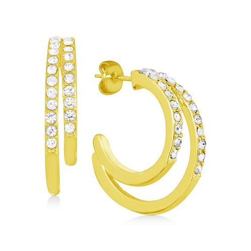 Essentials Crystal Double Small Hoop Earrings in Gold-Plate 1