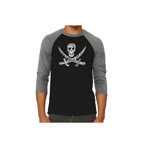 LA Pop Art Pirate Skull Mens Raglan Word Art T-shirt