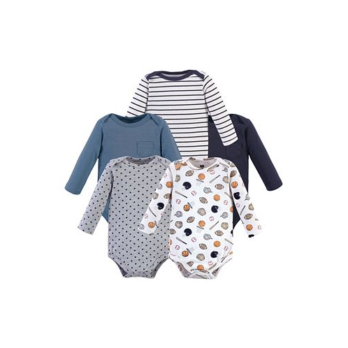 Hudson Baby Infant Boy Cotton Long-Sleeve Bodysuits 5pk Basic Sports