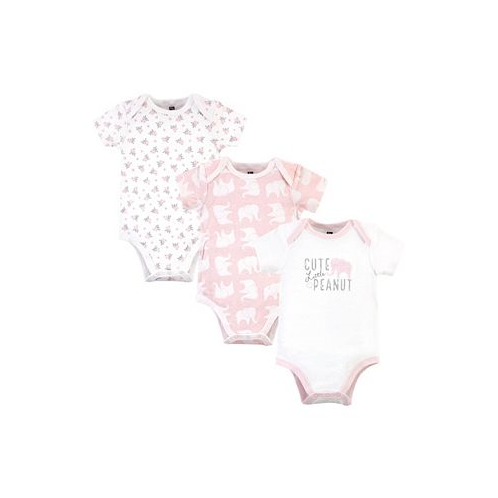 Hudson Baby Baby Girls Cotton Bodysuits 3pk Pink Elephant