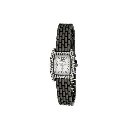 Bob Mackie Womens Black Alloy Bracelet Panther Link Square Stone Bezel Watch 23mm