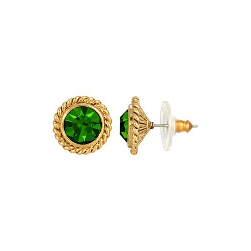 2028 Womens 14K Gold-tone Green Round Button Stud Earrings