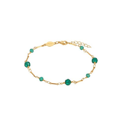 2028 Womens Gold-Tone Green Beaded Chain Anklet