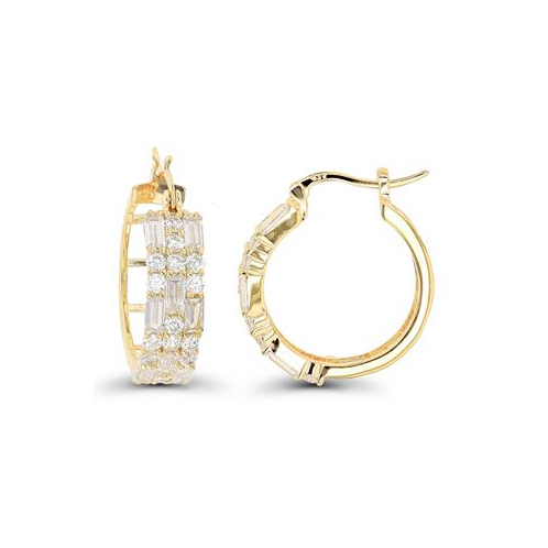 Macys Cubic Zirconia 14K Rose Gold Round and Baguette Hoop Earrings (Also in 14k Gold Over Silver or 14k Rose Gold Over Silver)