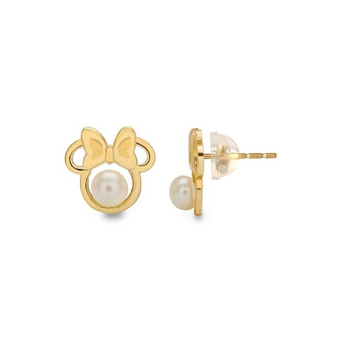 Disney Childrens Cultured Freshwater Pearl (4mm) Minnie Mouse Stud Earrings in 14k Gold
